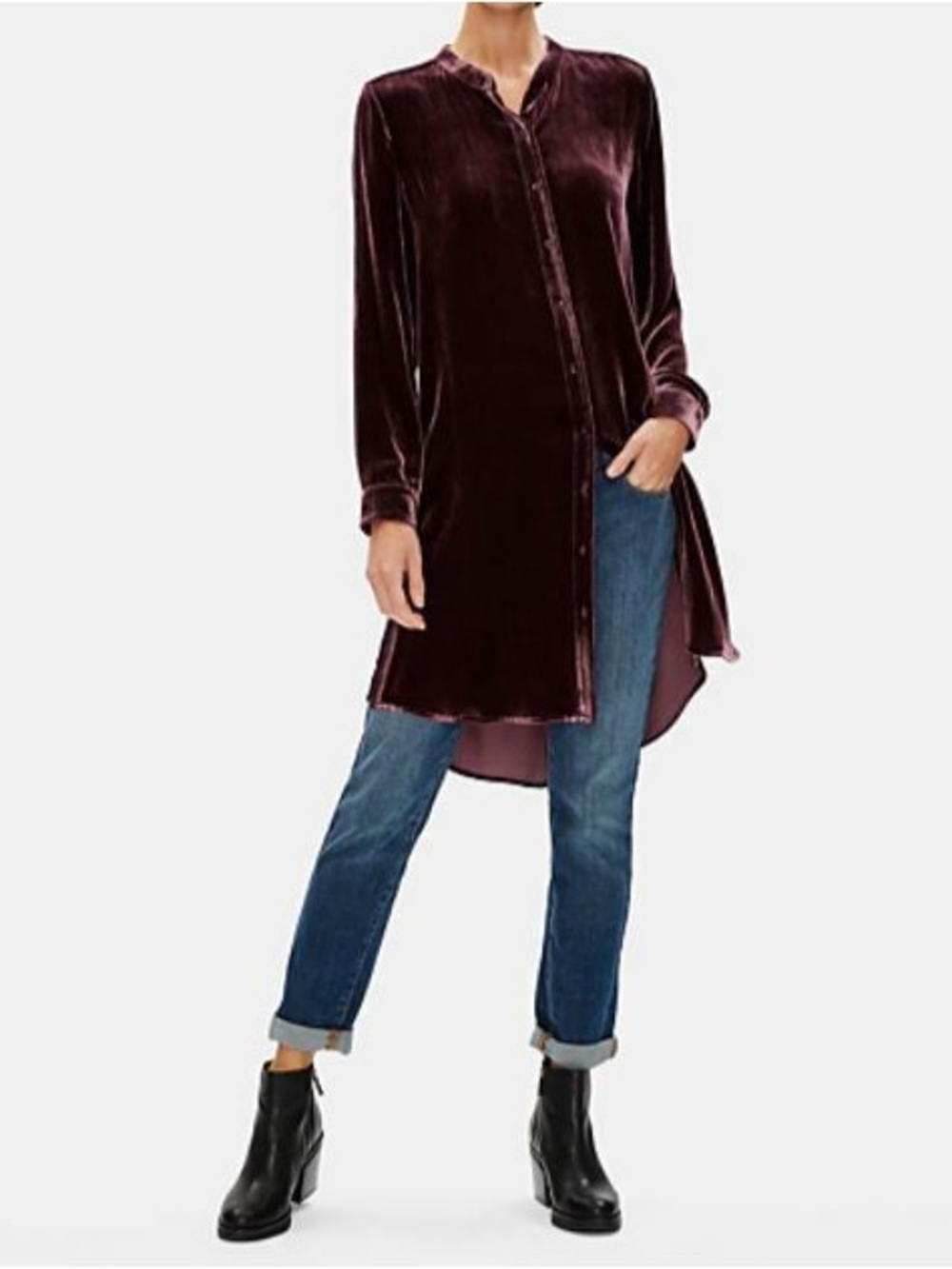 Eileen Fisher Velvet Longline Tunic - Deep plum